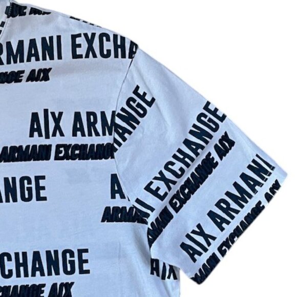 ARMANI EXCHANGE Men's All Over Logo White Navy Crew Neck T-Shirt Tee Size Small - Picture 3 of 7